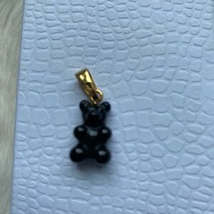 Black Bear Charm Pendant with Gold Bail